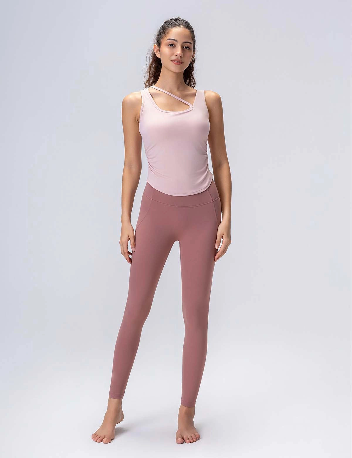 Asymmetric Strap Gathered Waist Tank